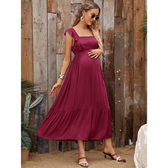 Maternity Tie Backless Ruffle Trim Dress - Picture 9 of 11